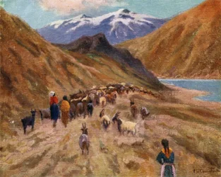 Indian Girls Driving Home Their Goat Herds